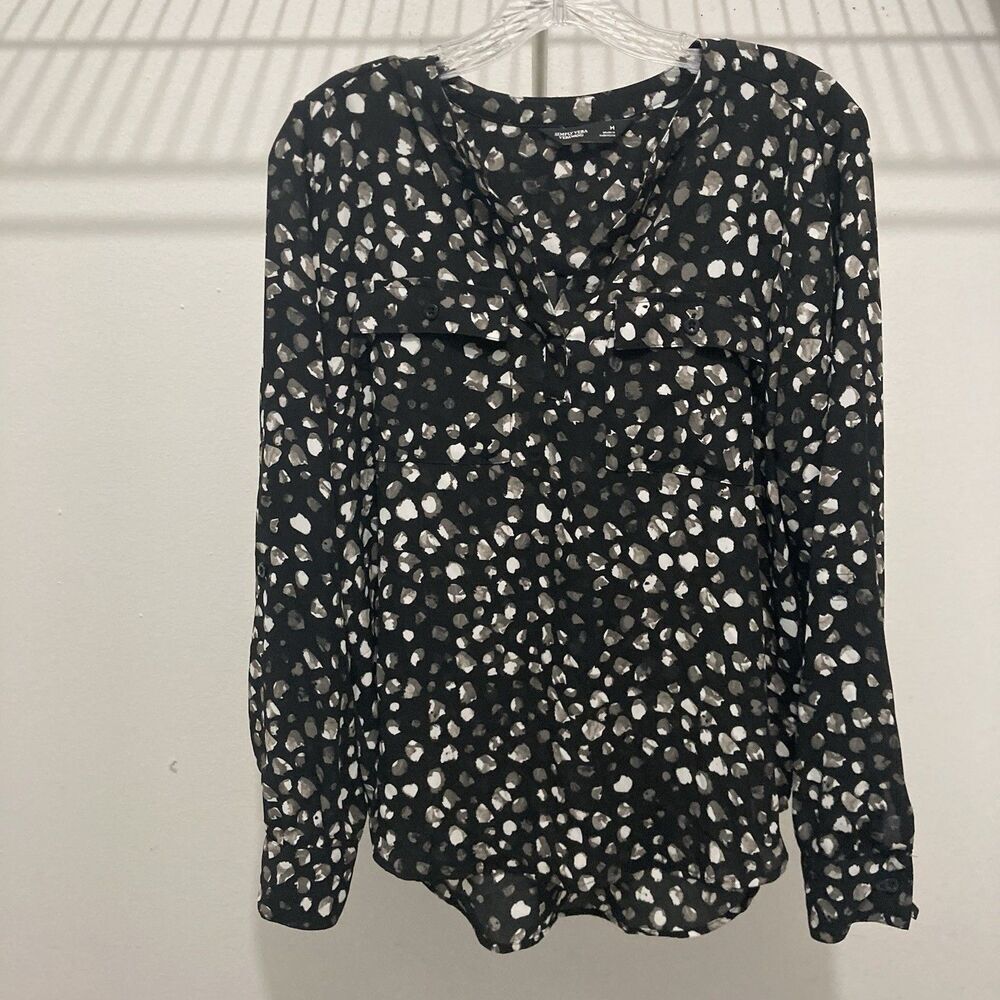 SIMPLY VERA Vera Wang black gray geometric long sleeve v-neck top M